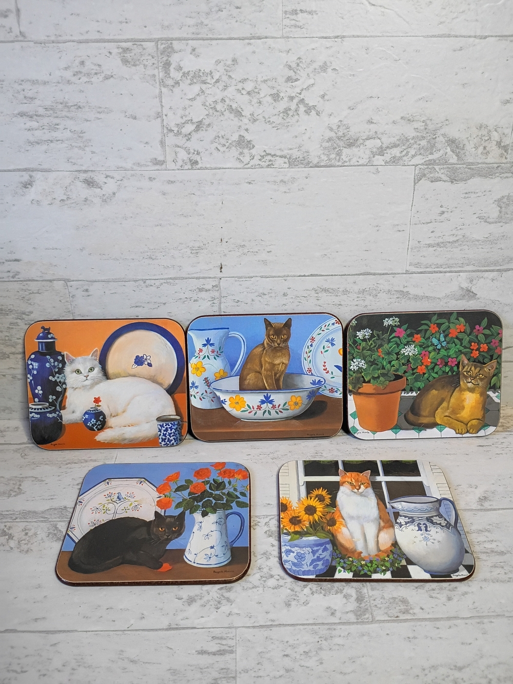 VTG Whimsycal Decorative Cat Garden Coasters Set in Multi-Color by Jason